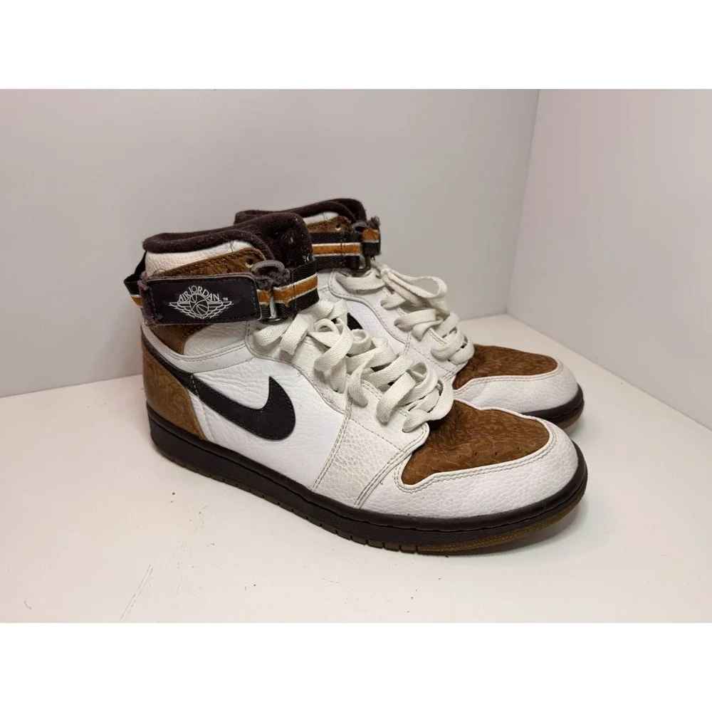 Nike Air Jordan 1 High Strap Ginger Print‎ White Dark Mocha 342132-121 Size 9